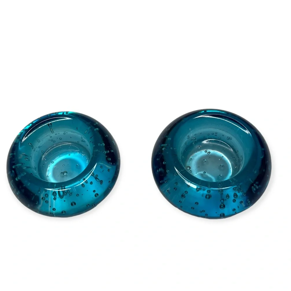 IKEA Art Glass Votive Tea Light Candle Holders Turquoise